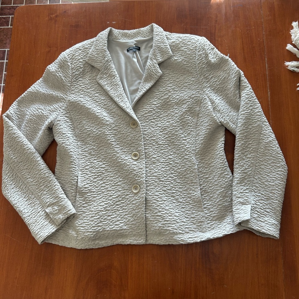 Eileen Fisher Cream Textured Three-Button Blazer
